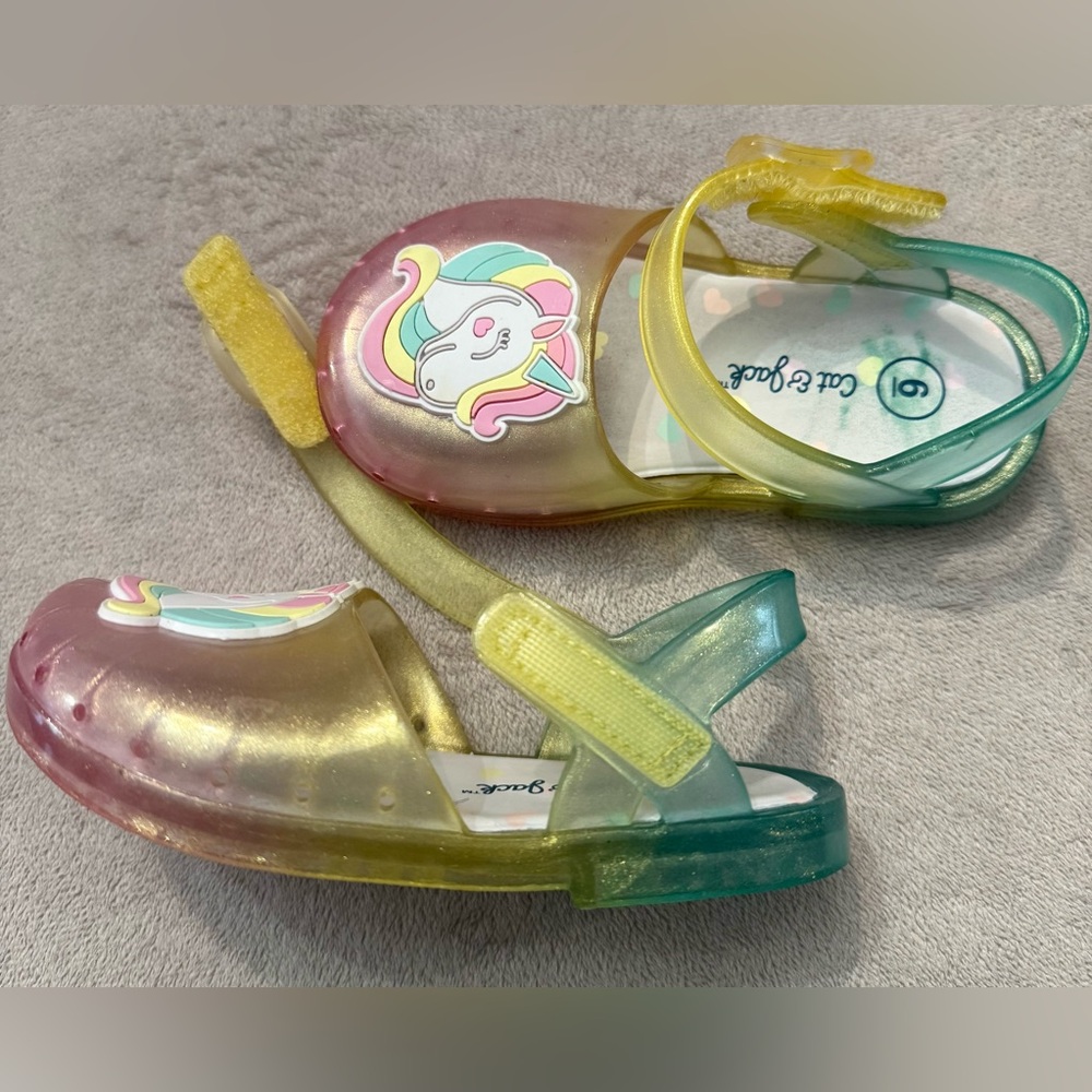 Cat & Jack Toddler Girls Unicorn Sandals Size 6 Jelly Easy On/ Off Slip On VGUC - Picture 5 of 6
